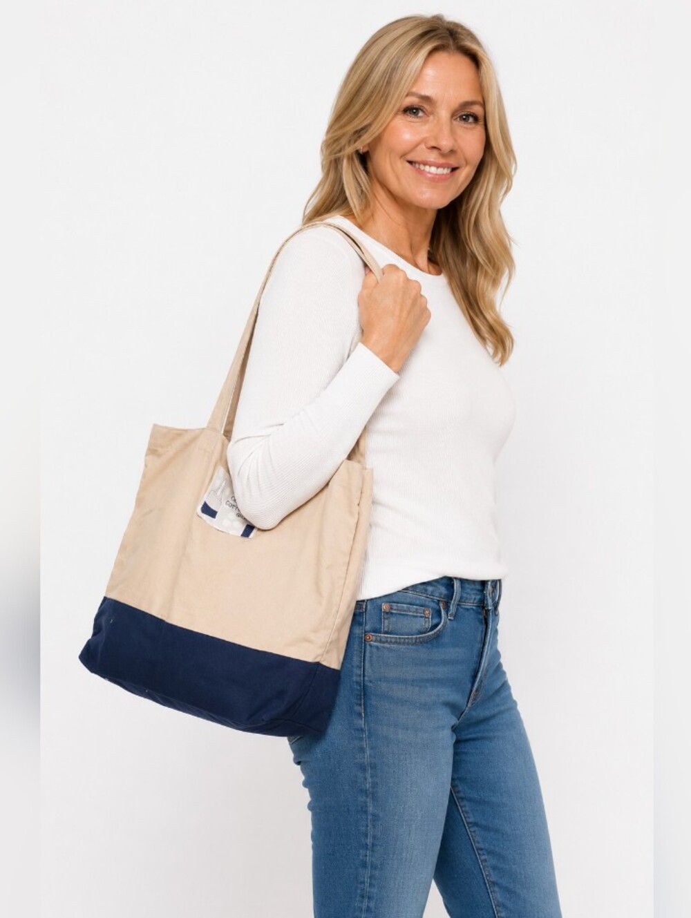 ∆-Planet E- Eco-Stream Reusable Navy Blue/Light Ecru Large Boat Shopper's Tote-